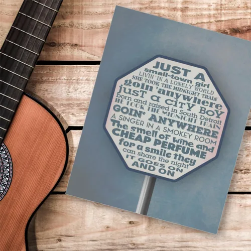 Vista 3 de Don't Stop Believin' Song - Lyrics Inspired Wall Decor Art Print Illustration - Love Song Poster Home Decor Gift for Her