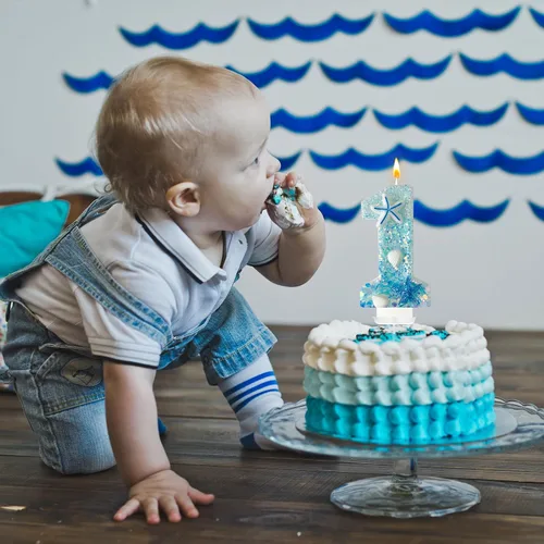 Vista 7 de Zlongron Vela número 1, velas de cumpleaños hechas a mano, decoración de pastel de cumpleaños de sirena es muy adecuada para cumpleaños, fiestas