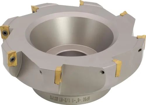 Vista 8 de Molino de cara indexable de 90° de 2" (Shell), para fresado de hombro cuadrado, diámetro del orificio del eje de 3/4", 4 flautas, con 4 piezas
