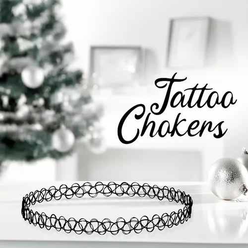 Vista 19 de BodyJ4You Juego de 12 gargantillas elásticas estilo tatuaje, accesorios y joyería de los años 90 y 2000, rosado, azul, verde, colorido, arcoíris