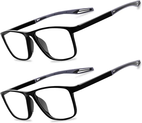Vista 9 de Paquete de 2 lentes de lectura para hombres, lectores de estilo deportivo con bloqueo de luz azul y filtro antideslumbrante, lentes ligeras