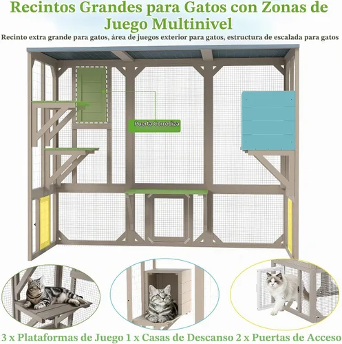 Vista 7 de PetsCosset Catio - Recintos para gatos al aire libre, casa grande para gatos de 4 pisos para ventana interior y exterior, catio exterior de madera