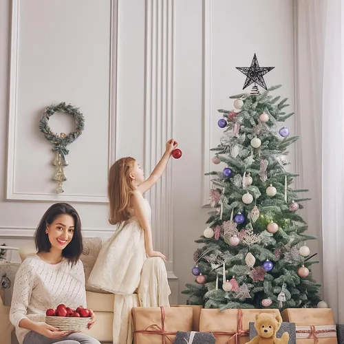 Vista 5 de Blulu Estrella de Navidad para Árbol de 6 Pulgadas, Estrella 3D de Metal con Purpurina, Decoración Hueca Pequeña para Fiestas de Navidad, Decoración