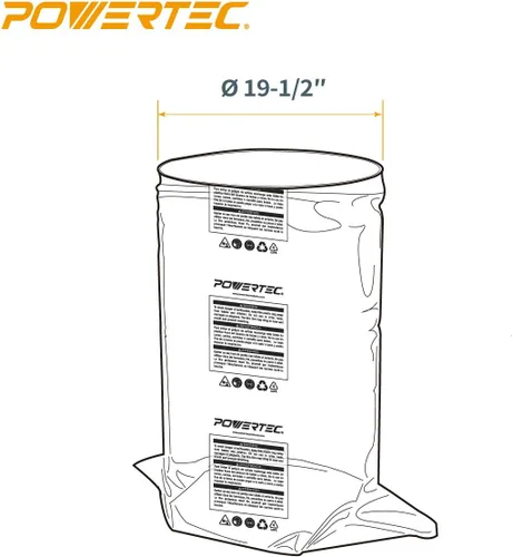 Vista 5 de POWERTEC 70009 Bolsa de recolección de polvo de plástico transparente, 19-1/2 pulgadas de diámetro x 33 pulgadas, paquete de 5 bolsas colectoras