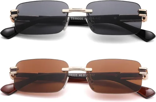 Vista 4 de Hycredi Gafas de sol rectangulares sin montura para mujeres y hombres, sin marco, pequeñas gafas cuadradas tintadas de los años 90