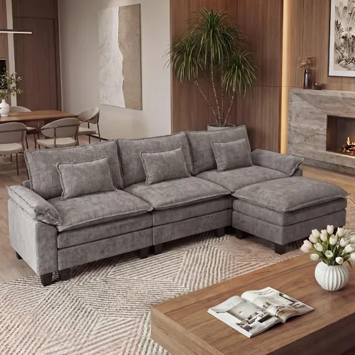 Vista 19 de URRED - Sofá seccional modular Cloud, sofá moderno en forma de L de 87" con profundidad de asiento con otomana y almohadas, ultra cómodo sofá