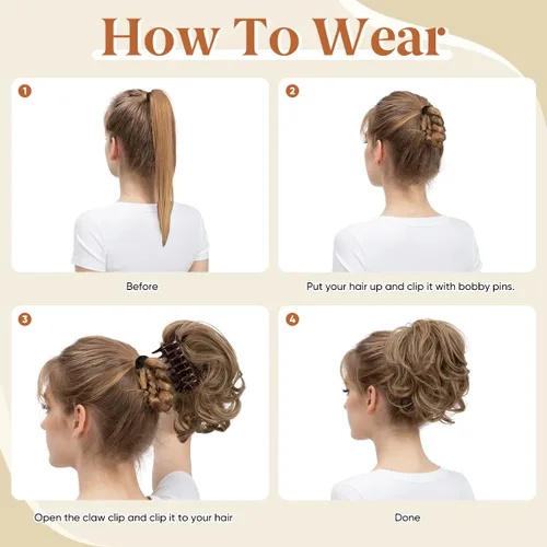 Vista 6 de Pinza de pelo con clip de garra, moño corto, pieza de cabello de moño desordenado, extensiones de cabello flexibles, ramificación de cabello