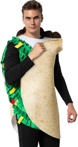 Vista 2 de ReneeCho Disfraz de taco para adulto de Halloween Burrito Food Outfit Deluxe Set Up