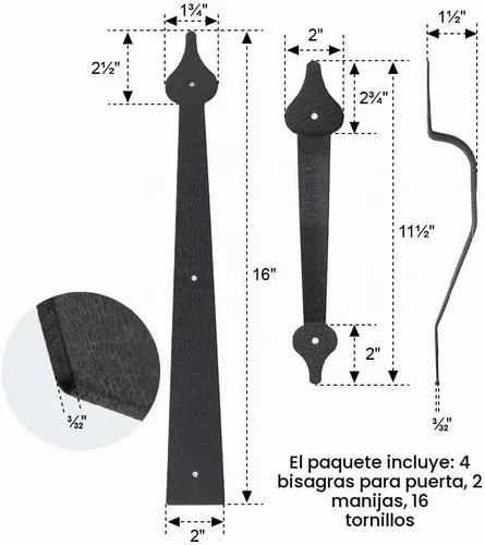 Vista 6 de WINSOON Decorative Metal Garage Door Hardware Screw in, Black Steel, 1 Set