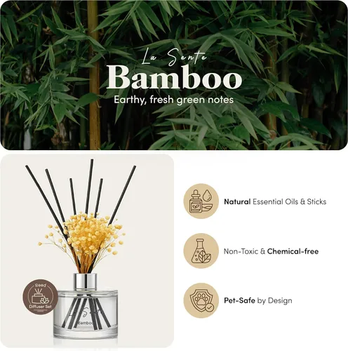 Vista 2 de Juego difusor de cañas, aceite esencial de bambú natural 6.7 fl oz