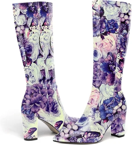 Vista 41 de AMBELIGHT Botas altas hasta la rodilla con cremallera y puntera puntiaguda para mujer, de patente sólida, tacón alto, 3.3 pulgadas