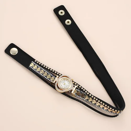 Vista 3 de CdyBox Reloj de moda para mujer, con incrustaciones de diamantes de imitación, relojes de cuarzo con forma de corazón, pulsera con esfera enrollada