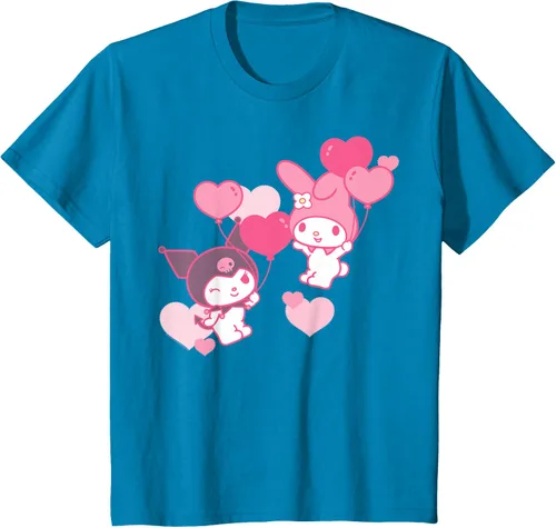 Vista 56 de Camiseta de My Melody y Kuromi con corazones del Día de San Valentín Negro