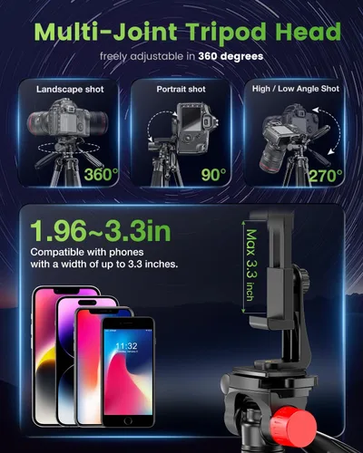 Vista 5 de CAMBOFOTO Trípode de 74" de aluminio profesional resistente para cámara sin espejo/DSLR/teléfono celular/cámara de video, con soporte y bolsa