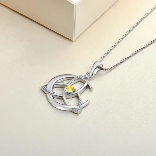 Vista 5 de YL Collar de nudo celta de plata de ley 925 con colgante de luna y piedras preciosas para mujer