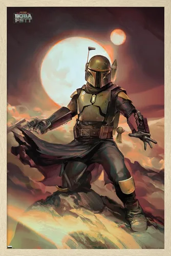 Vista 7 de Trends International Star Wars: The Book of Boba Fett - Póster de pared de Boba on Tatooine, 14.725 x 22.375 pulgadas, versión enmarcada de madera