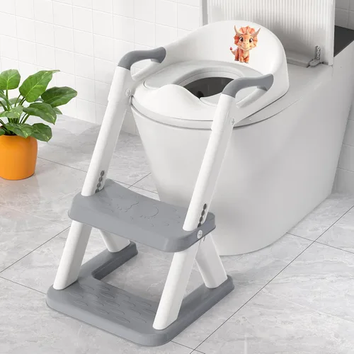 Vista 15 de SKYROKU - Asiento de entrenamiento para ir al baño, con escalera, para niños y niñas, cómodo y seguro con almohadillas antideslizantes