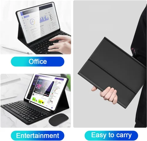 Vista 3 de Funda de teclado LAMA para iPad de 10.2 pulgadas, estuche inalámbrico con teclado con soporte para lápices para iPad de 10.2 y 10.5 pulgadas