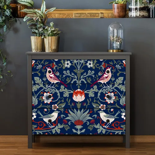 Vista 6 de VEELIKE Papel tapiz floral vintage de damasco azul marino, 17.7 x 118 pulgadas, papel tapiz autoadhesivo extraíble, papel de contacto azul
