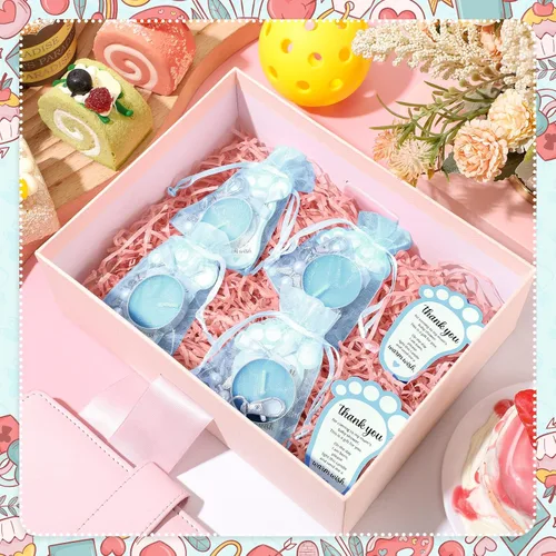 Vista 6 de Landical 50 juegos de regalos de baby shower para invitados, incluyendo 50 velas de té sin perfume, 50 llaveros de ángel, 50 bolsas de regalo, 50
