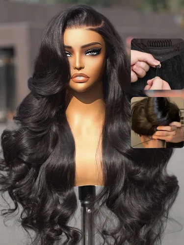 Vista 2 de Nadula Pre Everything Body Wave 13x4 Peluca de encaje frontal con cabello humano, onda corporal, con cordón elástico, sin pegamento, pre-arrancada