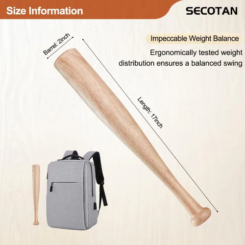 Vista 2 de Bate de entrenamiento de béisbol de madera, bate de madera duradero y resistente, ideal para la práctica de bateo de sóftbol, bate de diseño