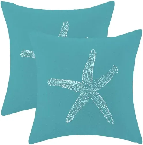 Vista 15 de AEIOAE Juego de 2 fundas de almohada costeras de 16 x 16 pulgadas, fundas de cojines decorativos náuticos de playa con estrellas de mar negras