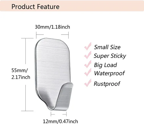 Vista 4 de Ganchos autoadhesivos pequeños para colgar ganchos de pared resistentes Paquete de 10 ganchos adhesivos de pared
