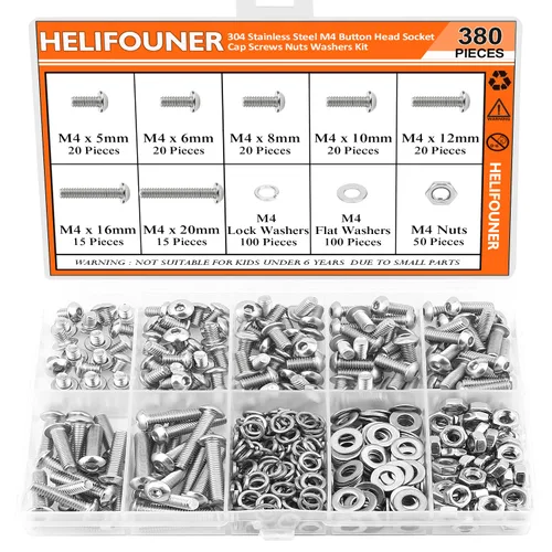 Vista 37 de HELIFOUNER 560 Piezas M2 x 4 mm / 6 mm / 8 mm / 10 mm / 12 mm / 16 mm / 20 mm, Tornillos de Cabeza de Botón con Cavidad Cilíndrica, Tuercas