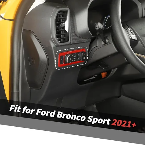 Vista 2 de Jimen Compatible con Ford Bronco Sport 2021-2022, cubierta del panel del interruptor de los faros delanteros, accesorios para moldura interior (rojo)