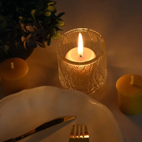 Vista 3 de Velas votivas de cera de abeja pura, paquete de 4 votivas naturales para decoración del hogar, habitación, fiesta, boda, spa, 12 horas de combustión