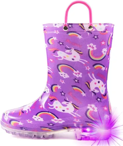 Vista 10 de HugRain - Botas de lluvia con luces para niños pequeños Cosmos Negro