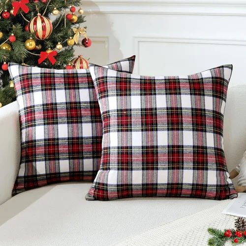 Vista 12 de OTOSTAR Paquete de 2 fundas de almohada decorativas de cuadros búfalo navideños de 12x20 pulgadas, lino clásico estilo granja, fundas de cojín
