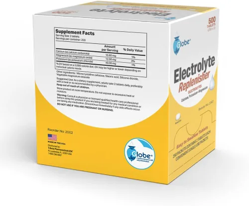 Vista 4 de Globe - Tabletas reponedoras de electrolitos, 500 unidades, paquete de soporte de hidratación Calcium Potassium Magnesium Blend, Single Use