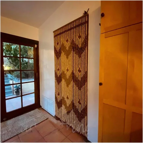 Vista 13 de BeadedString - Cortina con cuentas de madera natural y bambú, 77 pulgadas de alto (azul, 35.5 pulgadas de ancho)