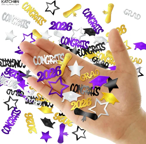 Vista 3 de Decoraciones de graduación 2026 – Paquete de 1000 Decoraciones de graduación moradas y doradas, confeti de graduación 2026 Decoraciones de mesa