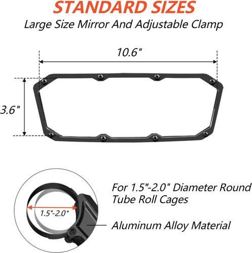 Vista 3 de Espejo retrovisor UTV para jaula antivuelco de 1.5 a 2.0 pulgadas, nuevos espejos RZR con gran campo de visión ajustable, compatible con Polaris
