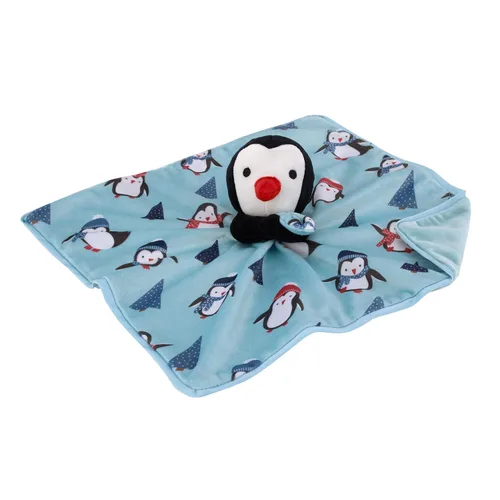 Vista 4 de NoJo Penguin and Pinetree's Aqua, Teal, Black and Red - Juego de manta de bebé y manta de seguridad súper suave de Navidad