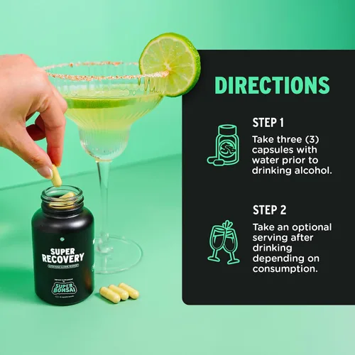 Vista 4 de SuperBonsai Cápsulas de súper recuperación para después de la celebración y el alivio matutino, apoyo holístico totalmente natural, 3 cápsulas
