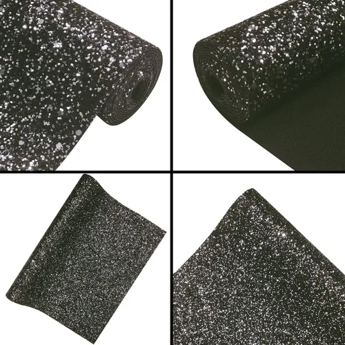 Vista 2 de Rollo de tela negra brillante con purpurina gruesa plateada, 12 x 52 pulgadas, color mixto brillante, invierno, Halloween, piel sintética
