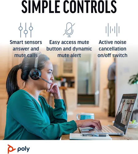 Vista 5 de Poly Voyager Focus 2 UC - Auriculares inalámbricos con micrófono (Plantronics) - Cancelación activa de ruido (ANC) - Conecta PC/Mac/Móvil a través