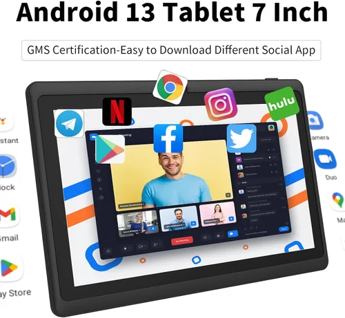 Vista 2 de Tablet 7 pulgadas Android OS con estuche, 32GB+512GB Expand, pantalla IPS Negro