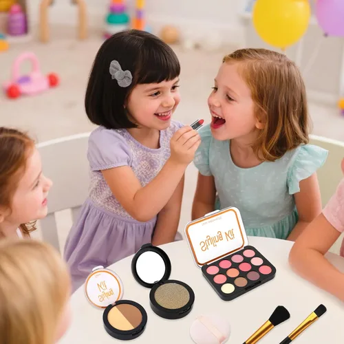 Vista 7 de Juego de 10 piezas de maquillaje para niños, juego de maquillaje falso realista para niñas de 3 a 5 años, juguete cosmético, regalo perfecto