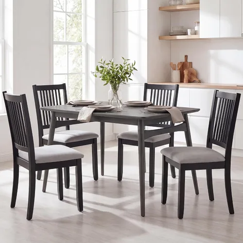 Vista 8 de DUHOME Juego de 2 sillas de comedor de madera, sillas de cocina de granja con respaldo, sillas de comedor tapizadas para sala de estar, color negro