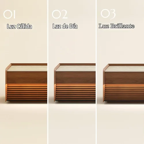Vista 5 de POVISON Soporte de TV completamente ensamblado de mediados de siglo de piedra sinterizada mate, consola multimedia de madera de 70.87" con luz LED