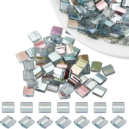 Vista 7 de NBEADS Juego de 208 cuentas metálicas de 2 agujeros, 8 colores de 0.197 x 0.197 in, incluye hilo elástico y agujas de cuentas de acero inoxidable
