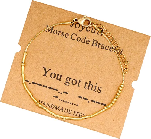 Vista 163 de JoycuFF Pulseras inspiradoras de código morse para mujeres, cuentas de plata, joyería con mantra de motivación, regalos para ella