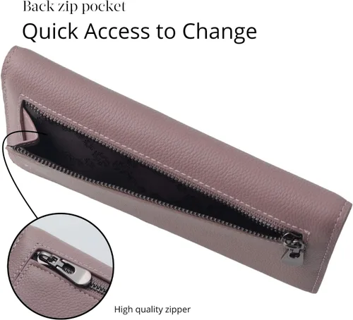 Vista 4 de Bveyzi Billeteras de cuero ultrafino con bloqueo RFID para tarjetas de crédito, billetera plegable para mujer