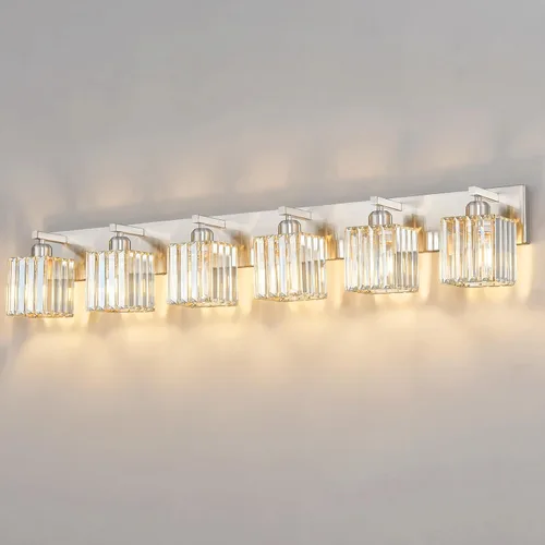 Vista 48 de Moderna lámpara de cristal para pared/tocador de baño, de 5 luces, color cromo Cromo torcido