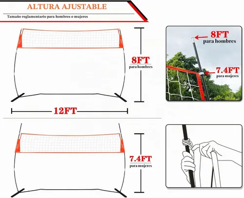 Vista 3 de Zdgao Red de voleibol portátil de 12 pies/18 pies con sistema de postes